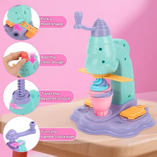 Dreamon Pate à Modeler pour Enfants 3-6 Ans - Machine à Crème Glace avec 12 Pots de Pâte à Modeler