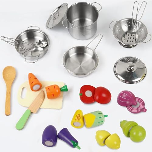 EFO SHM Accessoire Cuisine Bois Enfant Éducatif Jouets Fruits et Légumes à Découper pour Garçons et Filles dès 3 Ans  
E
