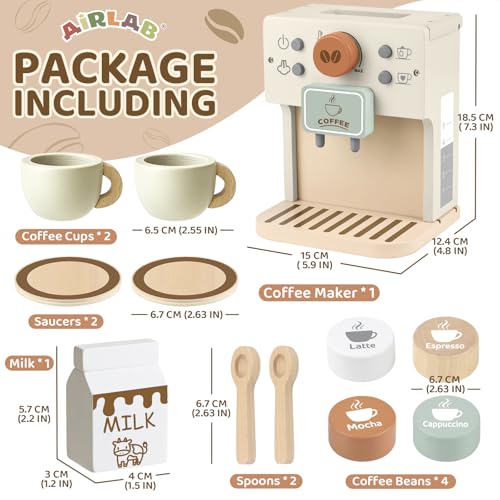 Airlab Cafetière en Bois Bébé Jouet Éveil Montessori Cadeau Créatif Anniversaire Pâques 3+ Ans