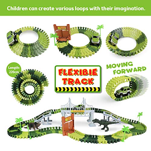 Circuit Voiture Enfant Dinosaure Flexible Tracks 142 Pièces Educatif Cadeau Garçon Age 3-6 Ans Jouet Électrique