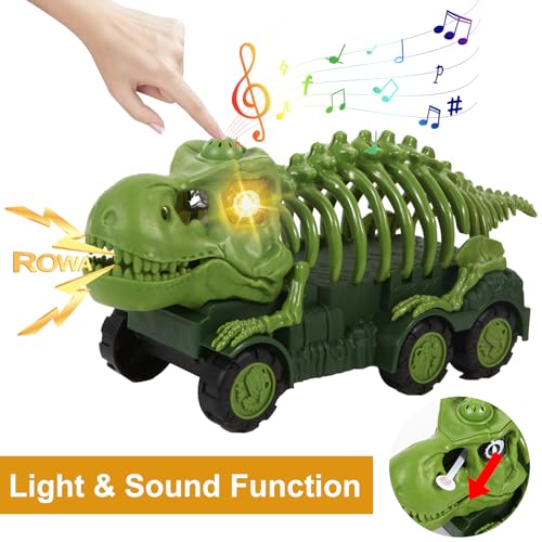Jouet Camion Dinosaurier Interactif avec Sons, Lumières et Mat de Jeu Éducatif, 6 Figurines + 4 Voitures Mini, Jeu Dével
