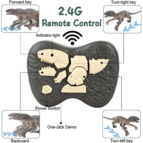 Dinosaure Télécommandé Vélociraptor Réaliste pour Enfants avec Marche, Rugissement, Yeux Brillants et Tête Secouante