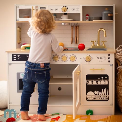 Mamabrum Cuisine Enfant en Bois Interactive LED pour Enfants Aisés - Bureau De TravAIL Original avec Micro-Ondes, Lave-V