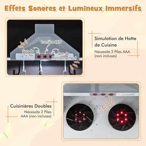 DREAMADE Cuisine d'angle pour Enfants 3+ Ans : Cuisine en Bois avec Sons et Lumières & Téléphone & Micro-Ondes, Idéale p