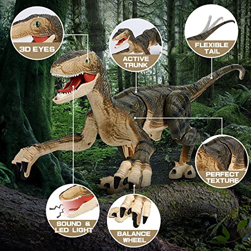 Dinosaure Télécommandé FRUSE Jouet Electrique |4 GHz,Vividement Lumineux et Rugissant,Velociraptor Télécommande pour Enf