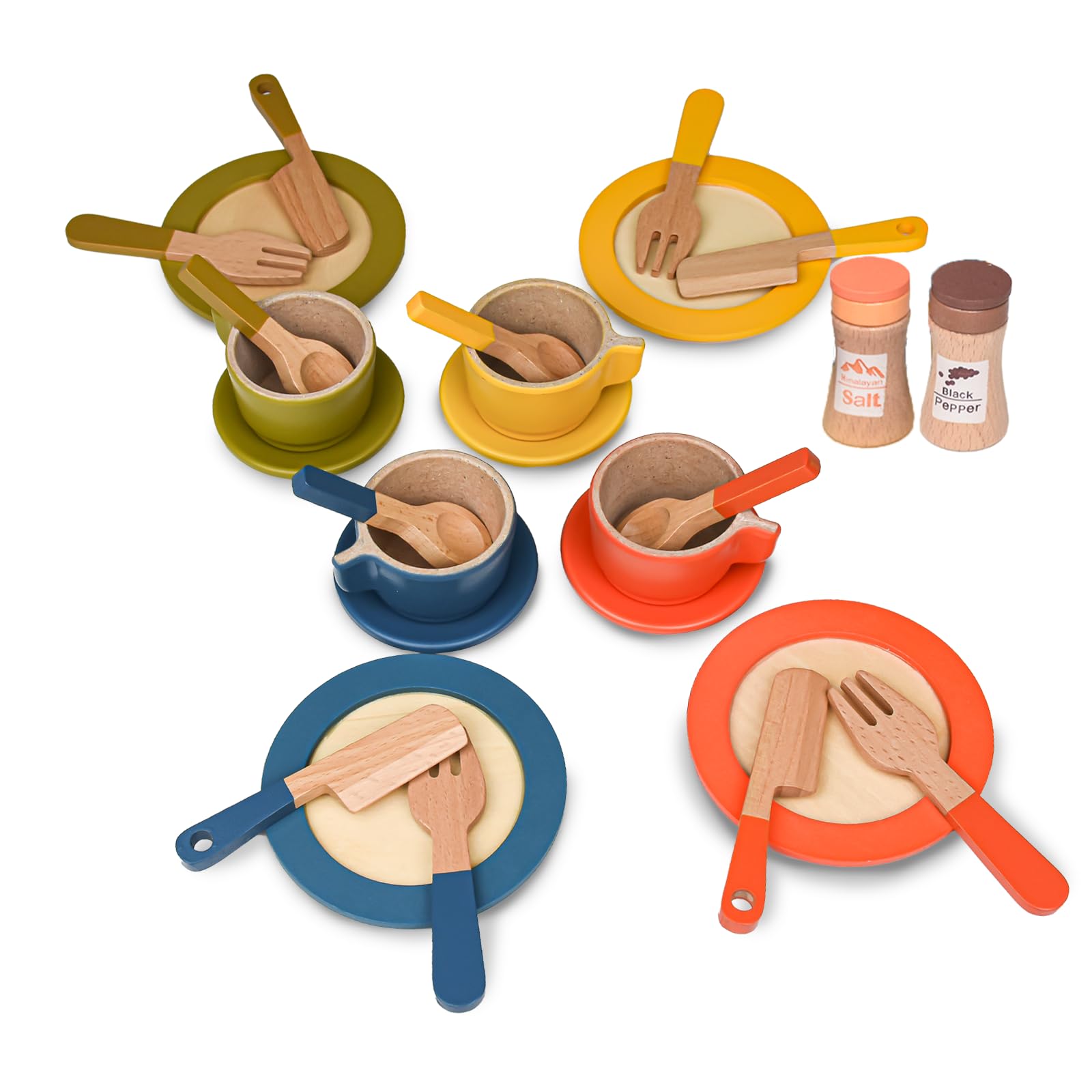 Coriver Ustensiles Cuisine Bois Enfant 26 Pièces | Cuisine Enfant en Bois 3+ Ans Garçons Filles - Jeu Rôle Assiettes Pla