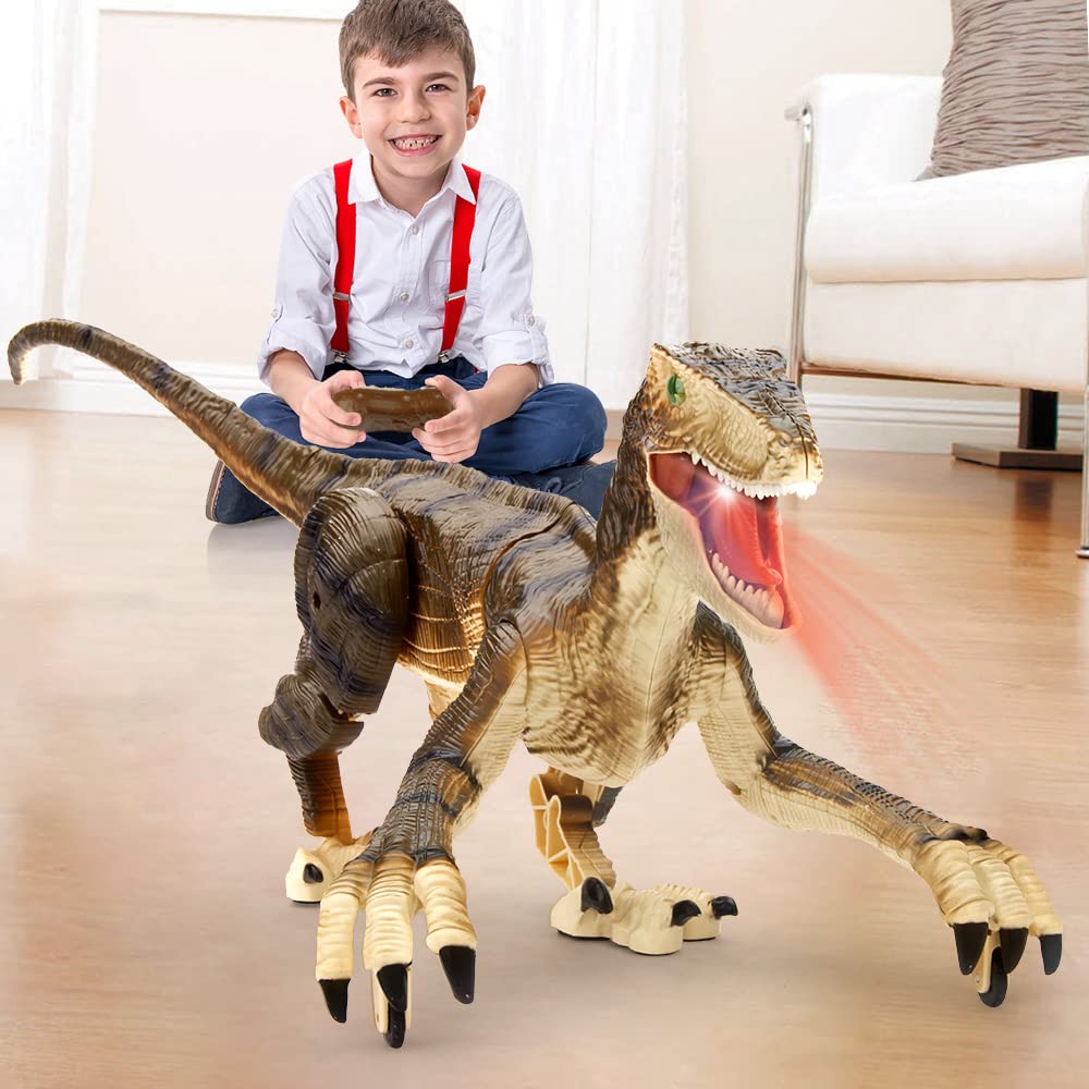 Dinosaure Télécommandé FRUSE Jouet Electrique |4 GHz,Vividement Lumineux et Rugissant,Velociraptor Télécommande pour Enf