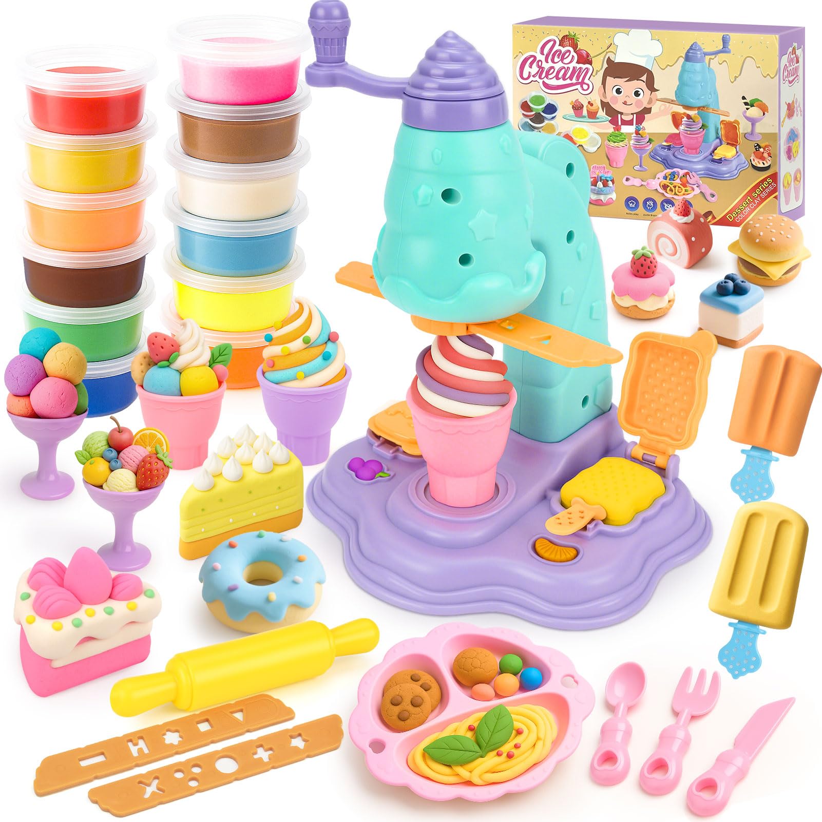 Dreamon Pate à Modeler pour Enfants 3-6 Ans - Machine à Crème Glace avec 12 Pots de Pâte à Modeler