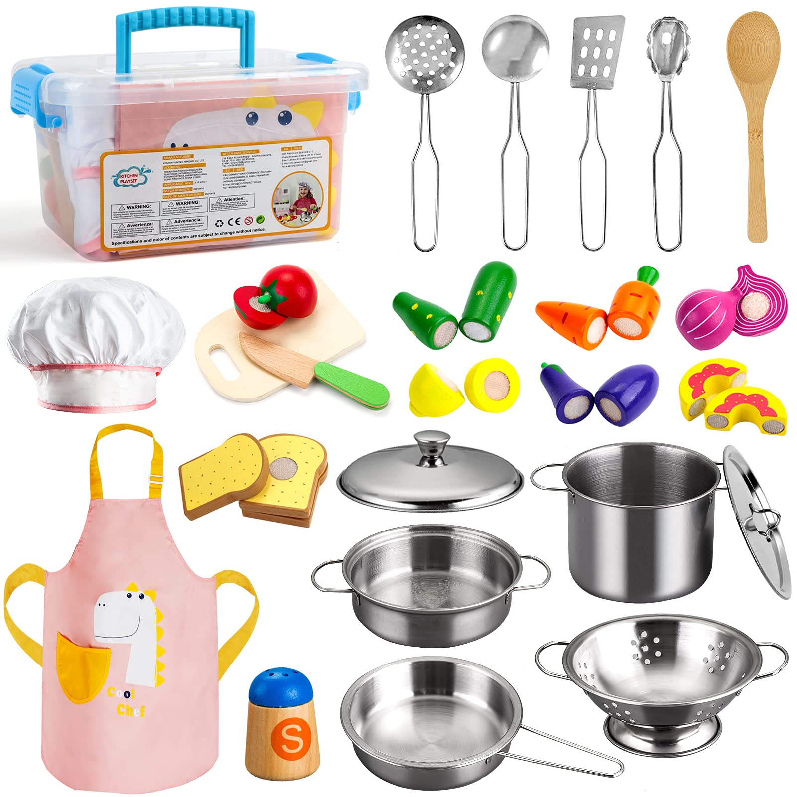 Ensemble de cuisine Sundaymot pour enfant | Matériau bois et acier inoxydable | Jeu pratique pour garçons et filles 3 an