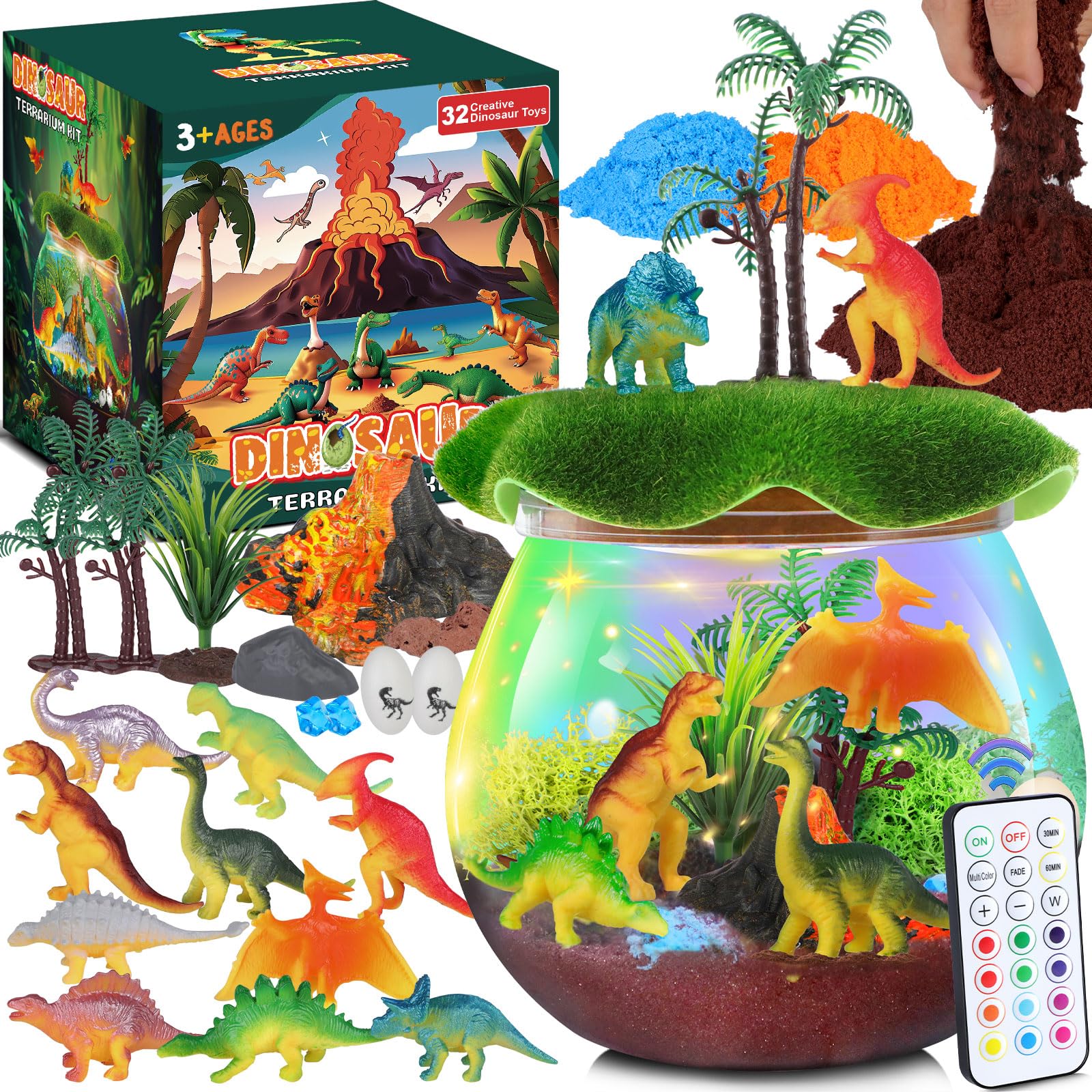 RONSTONE Kit de Terrarium Disney Créatif Éducatif pour Enfants de 4 à 8 ans - Cadeau d'Anniversaire Dino Veilleuse DIY (